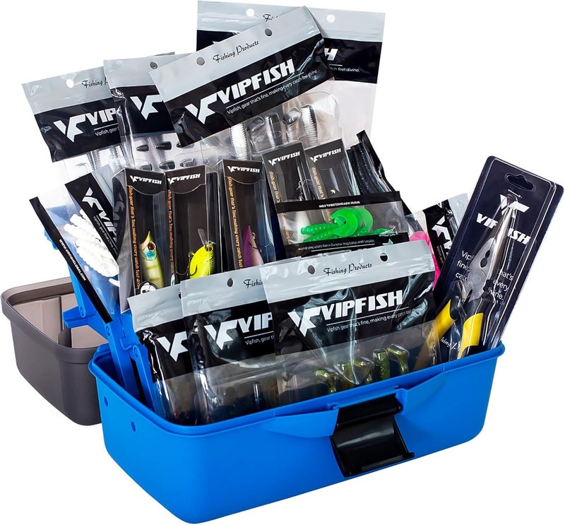 Vipfish Fishing Tackle Box with Tackle Included Lures, Hooks, Weights, 3-Layer Freshwater Fishing Tackle Kit for Bass Trout Walleye Fishing Gear and Equipment, Gift for Fishingman - Image 1